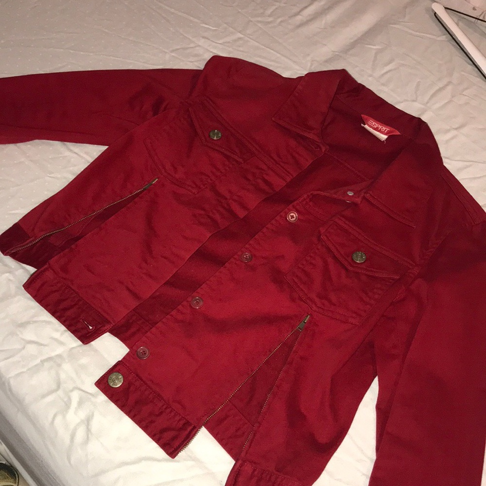 Espirit Red demin jacket with zippers
